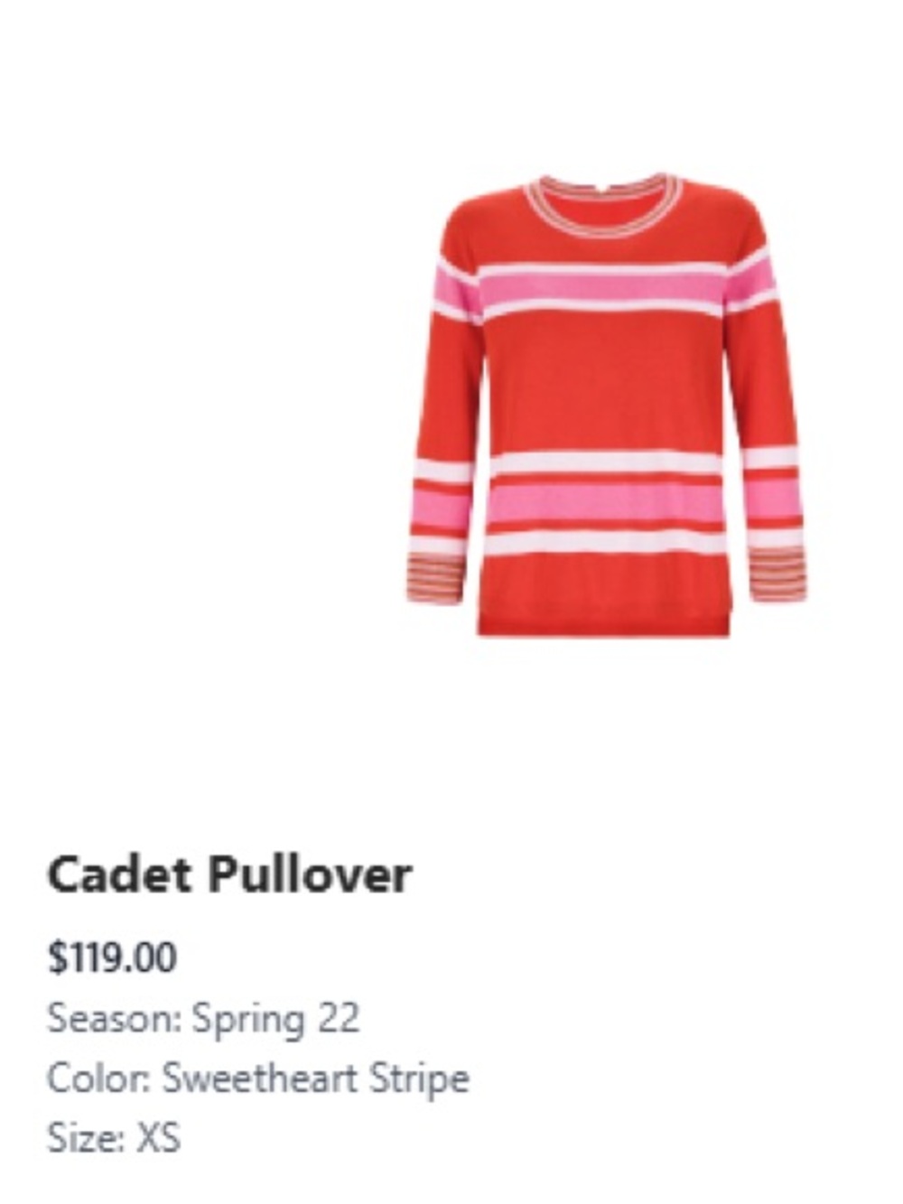 CAbi Cadet Pullover in Red with Pink & White Stripes